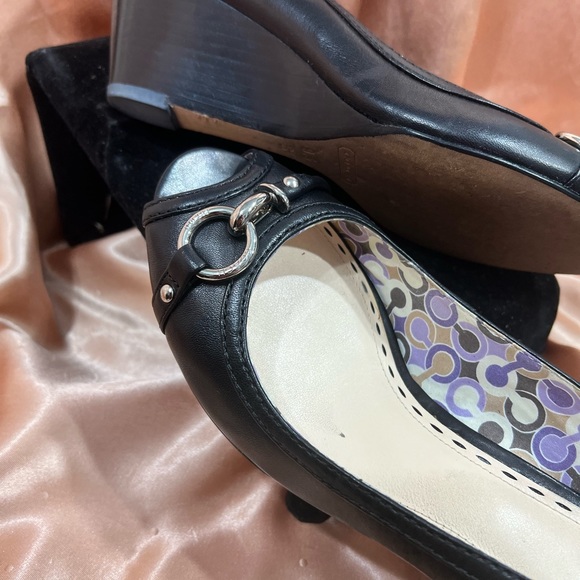 Coach "Stella" Black Open Toe Wedges Peep Toe - Size 9 1/2” - Cute Offic… - Picture 8 of 13